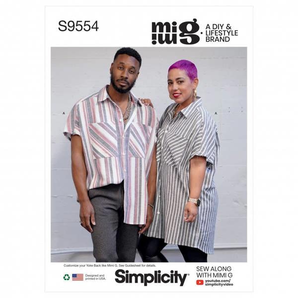 Simplicity Sewing Pattern 9554, Shirts, Tops for Men, Women, A (XS-S-M-L-XL-XXL) - Intermediate