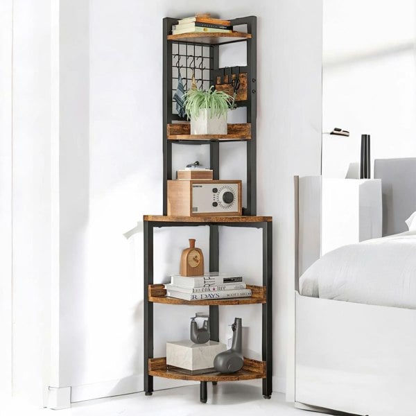 Rafaelo Mobilia Industrial Free-Standing 5 Tier Corner Shelf Rustic Brown