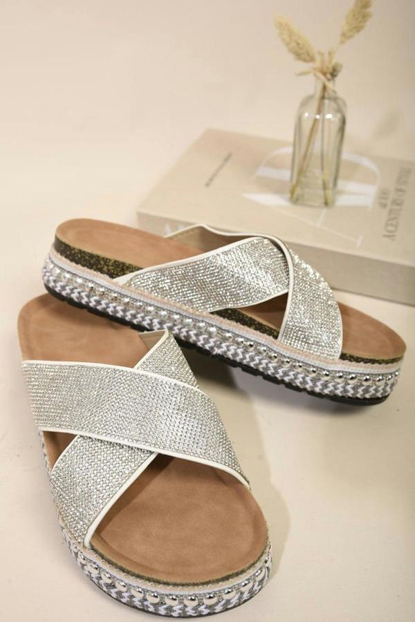Sabrina Platform Diamante Sandals - White