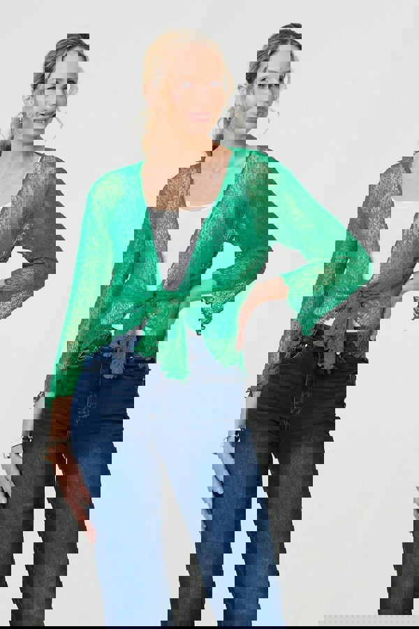 Green | Sheer 3/4 Sleeve Open Front Cardigan
