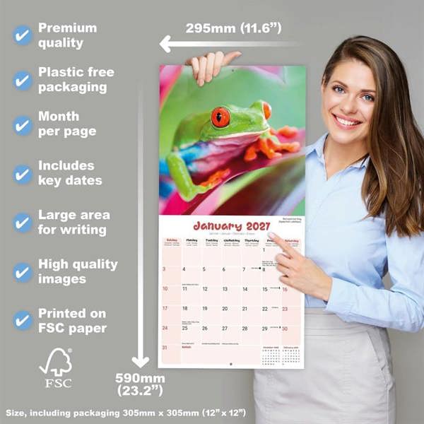 Frogs Calendar 2027, Wall Calendars, Month To View, Animals, Gift