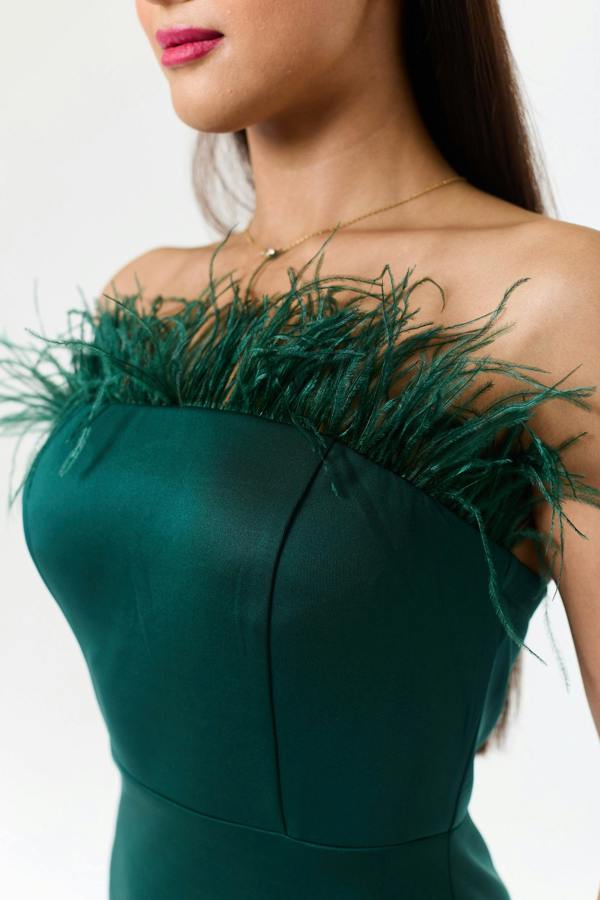 LuvForever Green Bandeau Side Slit Maxi Dress