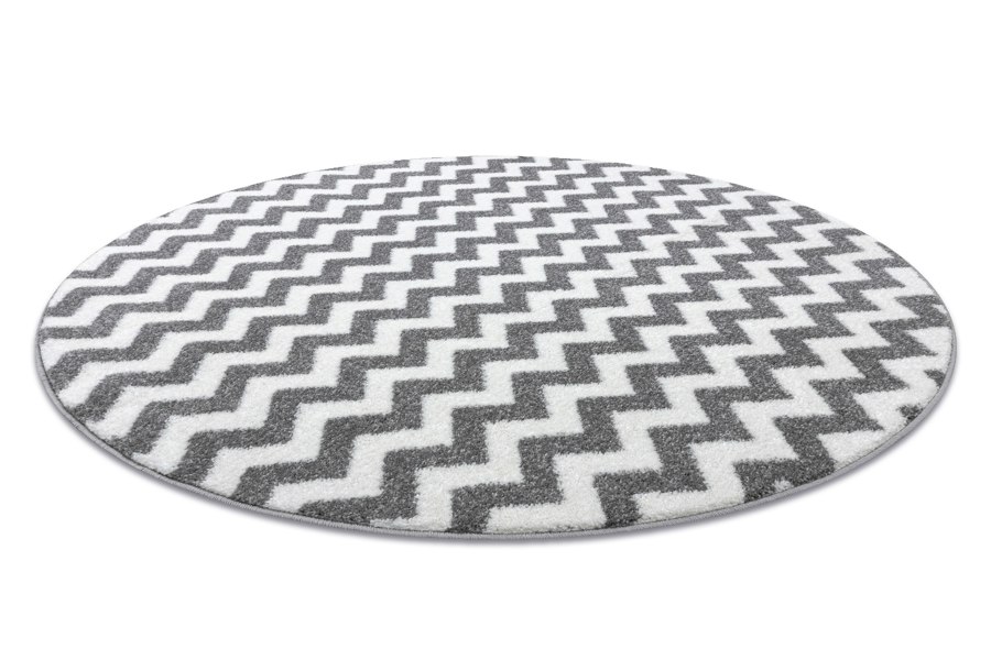 RugsX Sketch Circular Rug - Grey & White Zig Zags