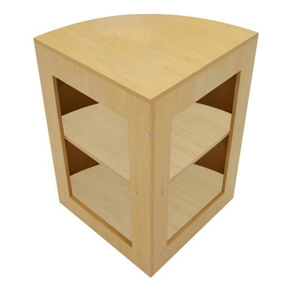 Luna LED Shop Counter Set in maple finish features a curved top, open shelving, and a sleek design ideal for retail displays