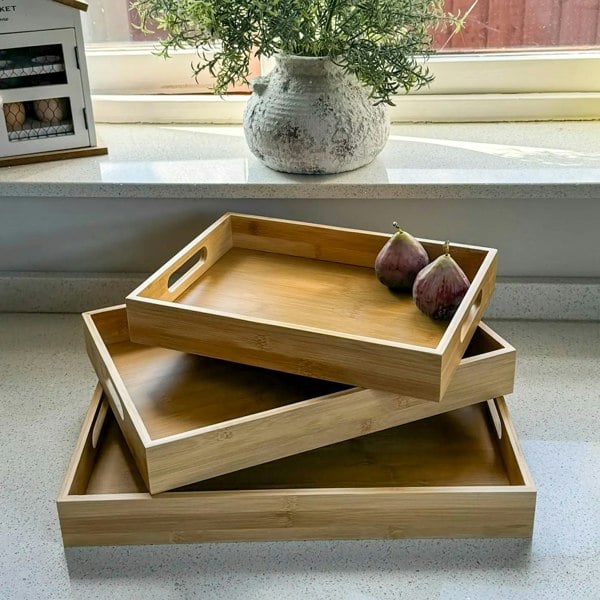Maison des Cadeaux Bamboo 3-Piece Serving Tray Set