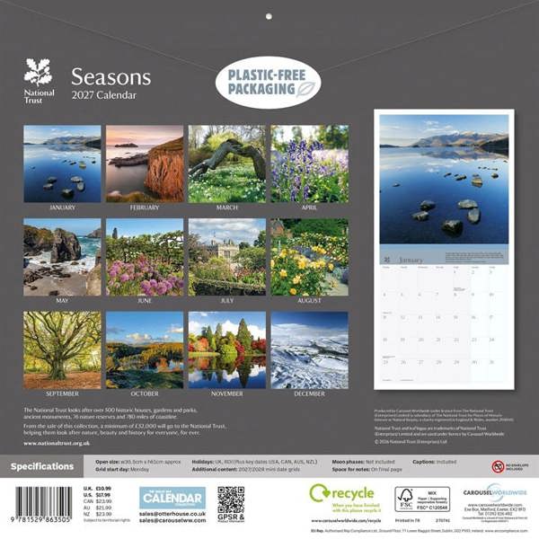 National Trust, Seasons Calendar 2027, Wall Calendars, Month To View, Natural World, Gift
