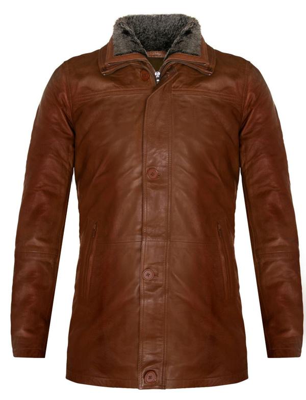 Infinity Leather Mens Removable Collar Mid Length Warm Jacket