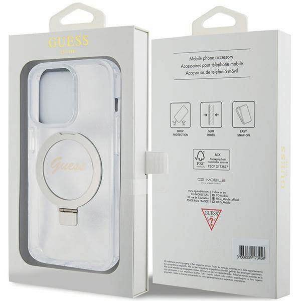 Guess Script Glitter Hard Case with MagSafe Ring Stand for iPhone 15 Pro 6.1" Clear - GUHMP15LHRSGSD