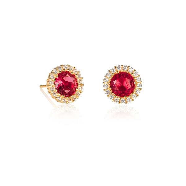 namana Gold Plated 925 Sterling Silver Round Red Halo Stud Earrings For Women