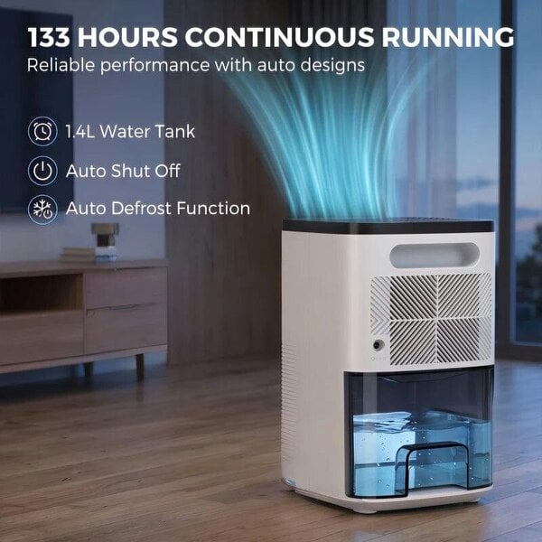 Bobobiy 300mL/Day Small Dehumidifier, RGB Mood Lights, Continuous Drainage, 24H Timer, LED Display, Dehumidifier for Home Damp