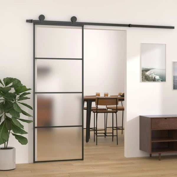 Berkfield Sliding Door Frosted ESG Glass and Aluminium 76x205 cm Black