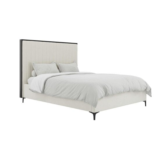 Wyld Haus Killarney Cream and Black Upholstered 4ft6 Double Bed with Tall Ribbed Headboard