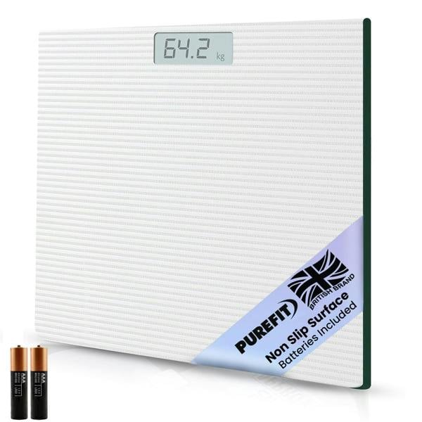 PUREFIT Digital Bathroom Scales - Ultra Slim Body Weight Scale with LED Display, Tempered Glass, 180kg Capacity 2XAAA Batteries Included