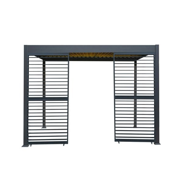 Monstershop Anthracite Aluminium Pergola With LED Lights & 2 x Shutter Panels - 3m x 3m