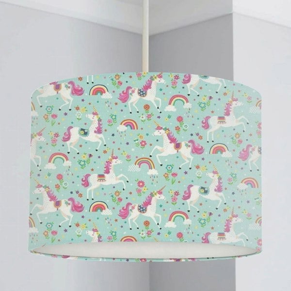 Unicorn and Rainbow Lampshade, Turquoise freeshipping - Big Little Bedrooms