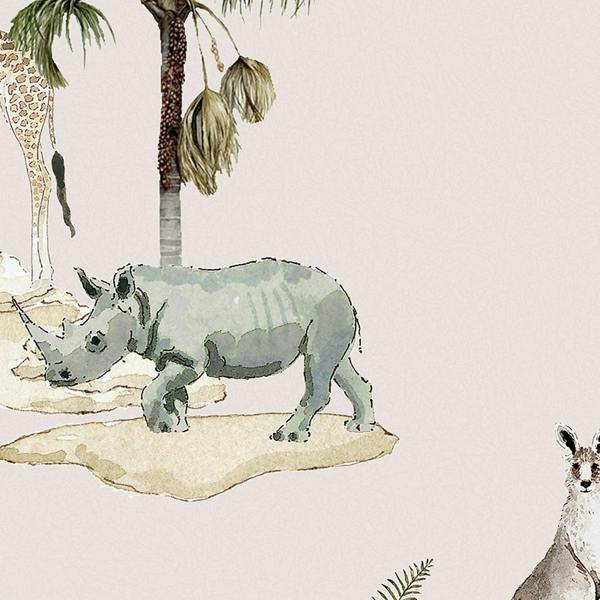 Sophie Allport Animals of the World Chalk Blush Wallpaper