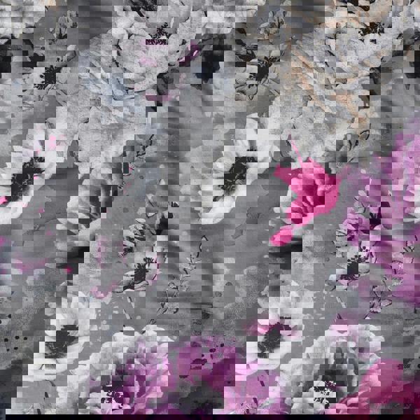 Smart Living Reversible Polycotton Inky Floral Duvet Cover and Pillowcase Set - Grey