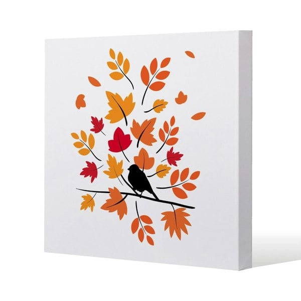 Benjamin Tate Design Autumn Bird on Branch Slim Style Canvas Print  50x50cm , 15mm Slim Real wood.