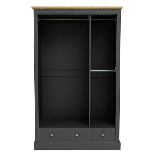 Wyld Haus Ardee Dark Grey and Natural Oak Wooden 3 Door 2 Drawer Wardrobe