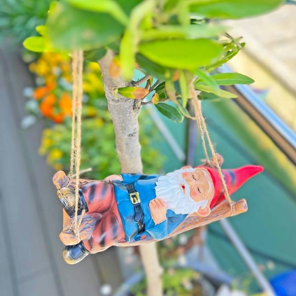 Farmwood Sleeping Gnome in a Hammock Hanging Garden Ornament