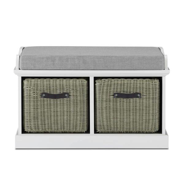 Statement Furniture Tetbury Bench with 2 Storage Baskets and Grey Cushion Seat