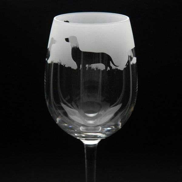 Glyptic Glass Art Dachshund Dog Crystal Wine Glass - Hand Etched/Engraved Gift