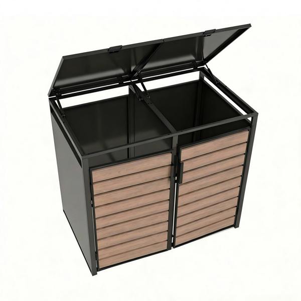 Nicoman Outdoor Metal Garbage Bin Shed with Wood Effect Doors