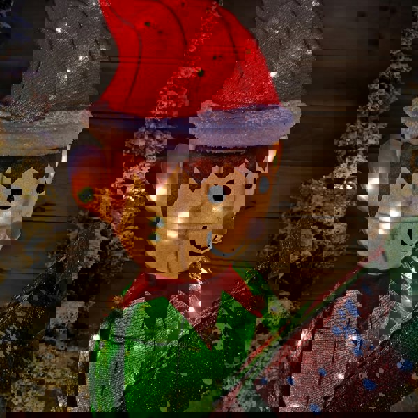 Samuel Alexander 107cm Warm White LED Lit Elf Character with Present Christmas Decoration in Green and Red