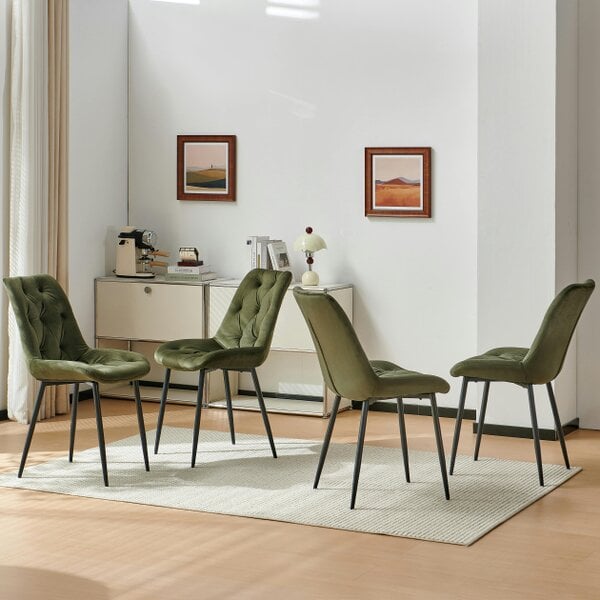 SONARA Modern Set of 4 Velvet Dining Chairs with Ergonomic Upholstered Seat - Velet  - Geen - 4