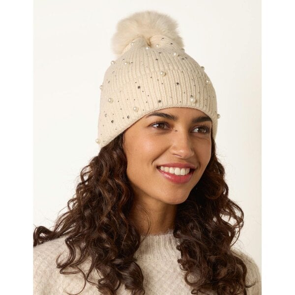 Blue Vanilla Rhinestone Pearl Beanie