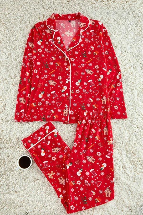 WOVCOR 2-Piece Christmas Themed Knit Pajama Set