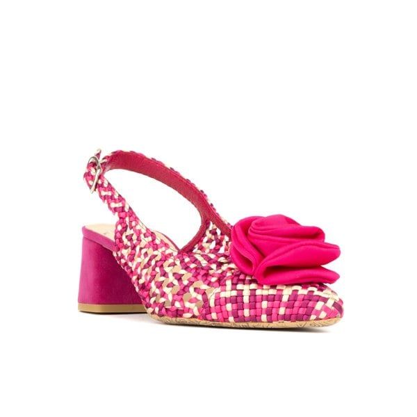 Embassy London Velora - Pink - Mid heel sling back sandal with woven leather upper and satin bow