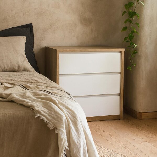 Wyld Haus Salzburg White and Natural Oak Effect Wood Chest 3 Drawers