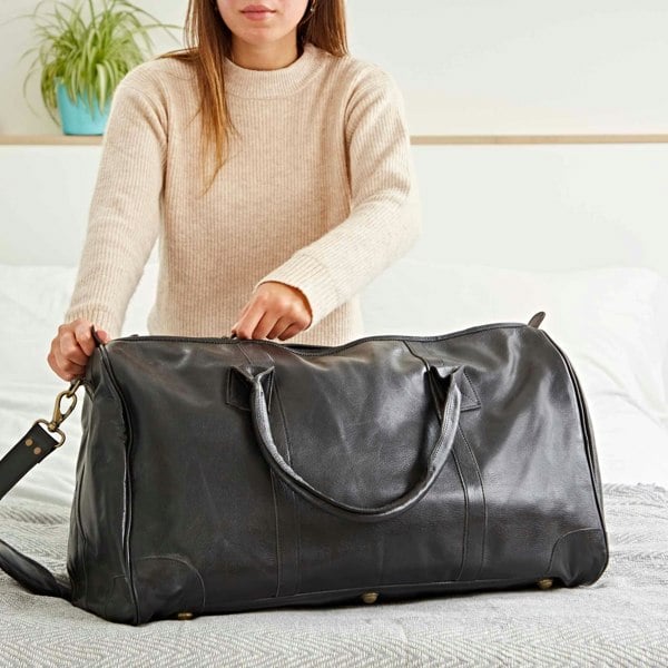 Paper High Large Black Leather Weekend Holdall