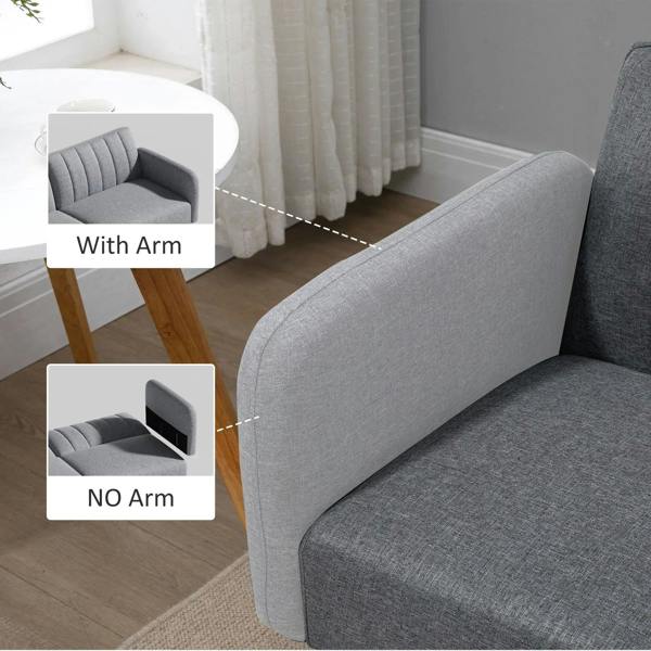 Grey sofa bed armrest option: with arm and no-arm seating sides