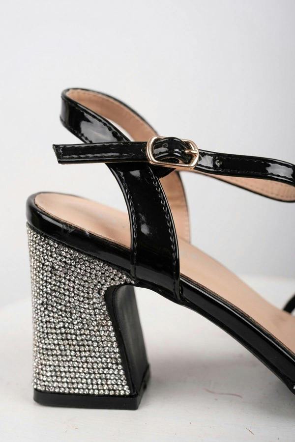 Edie Rhinestone Block Heel Knotted Sandals - Black