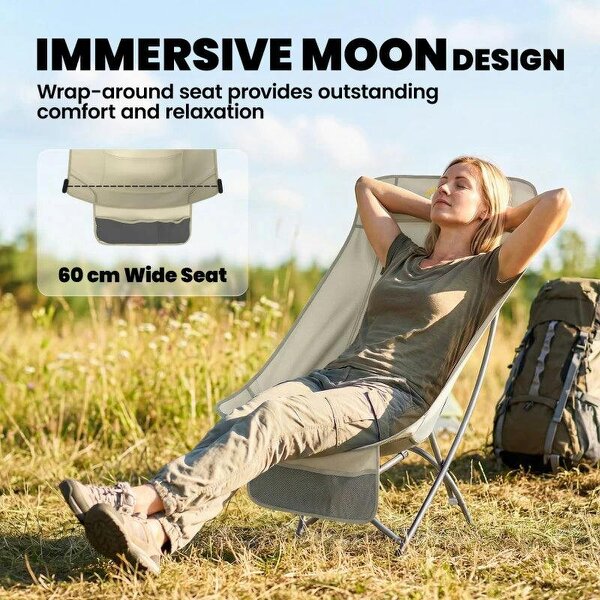 Camping Chair for Adults Heavy Duty Folding Camp Chair with Side Pocket and Carry Bag Khaki
