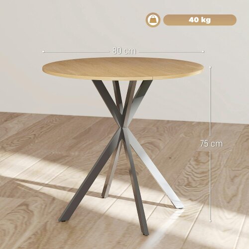 Wyld Haus Mihafi Metal And Wood White Oak Finish Industrial Round Dining Table 80cm