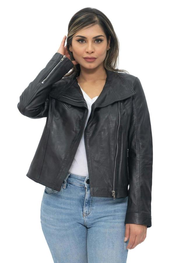 Infinity Leather Womens Leather Shawl Wrap Biker Jacket - Riga