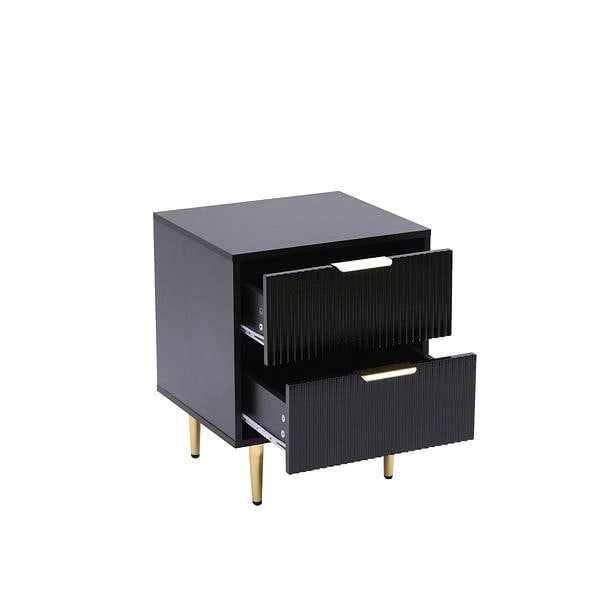 MMT Furniture Designs Bedside Table, 2 Drawers, White/Black with Gold Legs, 42cm Wide Chest