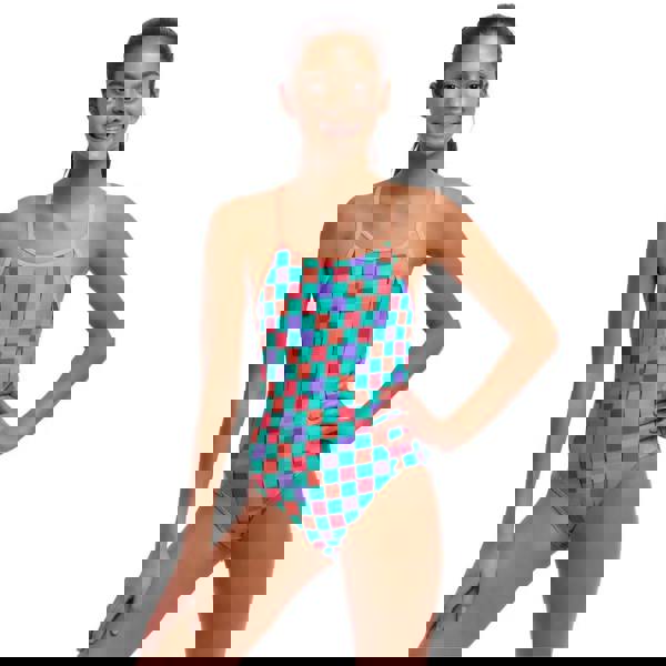 Funkita girls flip flop diamond back swimsuit in multicolored checkered print