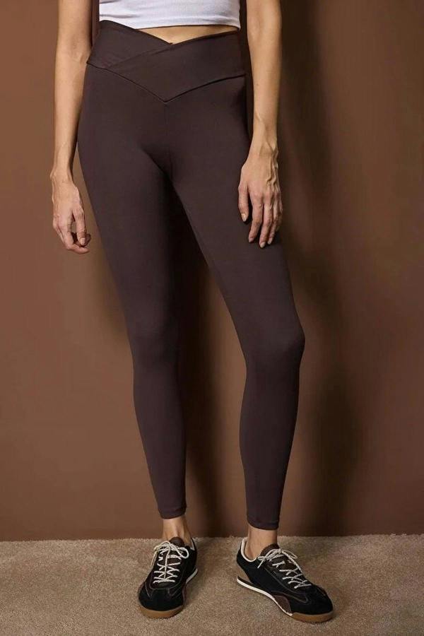 WOVCOR Full-Length Knitted Sports Leggings with Wrap Waist Detail