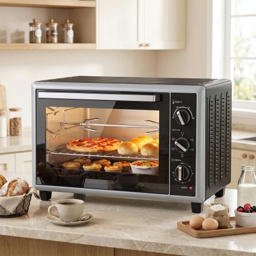 HOMCOM 36L Mini Oven with Convection, Adjustable Temperature, 1500 W, Black