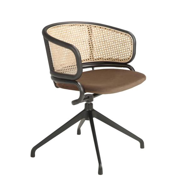 Angel Cerdá Rattan and Brown Velvet Swivel Chair 4129