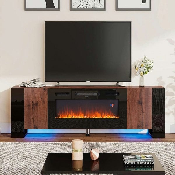 Modern Electric Fireplace TV Stand for Stylish Warmth and Practical Storage Living and Home Wood Fireplace TV Stand