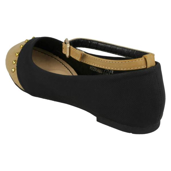 Cutie Girls Cutie Flat Ankle Strap Studded Edge Toecap Ballerina