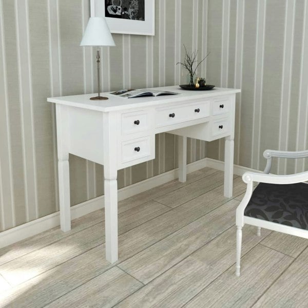 Berkfield White Writing Desk with 5 Drawers