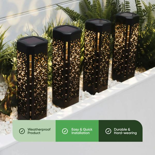 Gardenwize Pack of 4 Solar Stake Lights – Warm White LED Pathway Lights