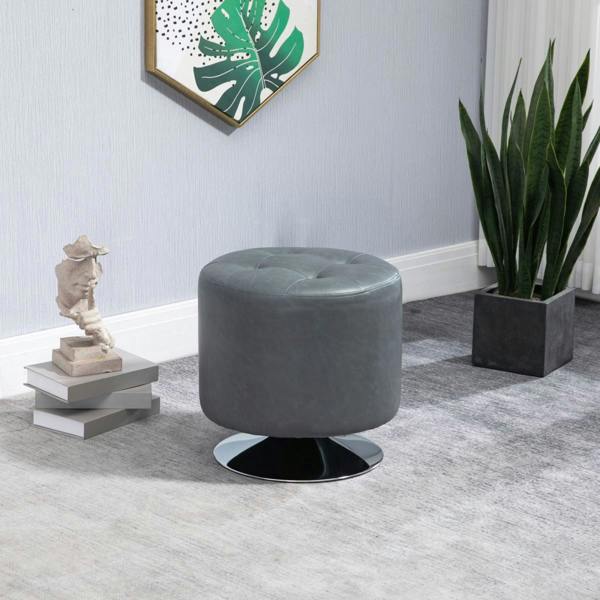 Dyzi 360° Swivel Faux Leather Footstool Padded Steel Base Grey