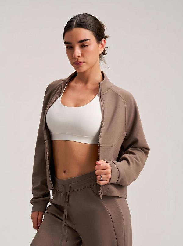 Anniou Cropped Stand Collar Athletic Jacket